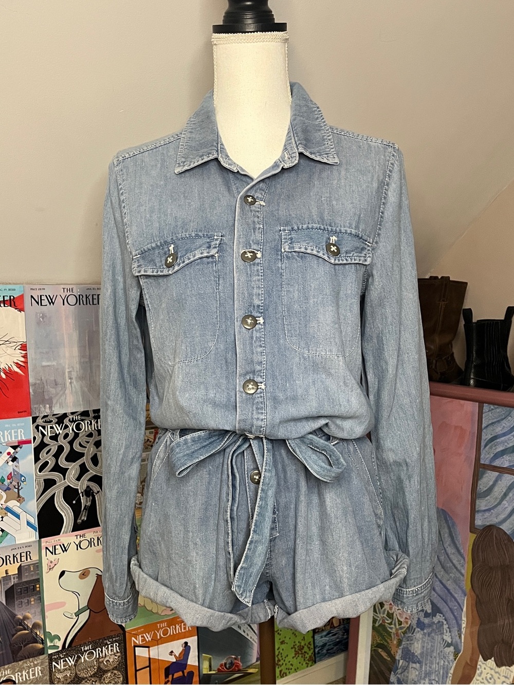 Free People 100% Cotton Light Blue Denim Romper Playsuit